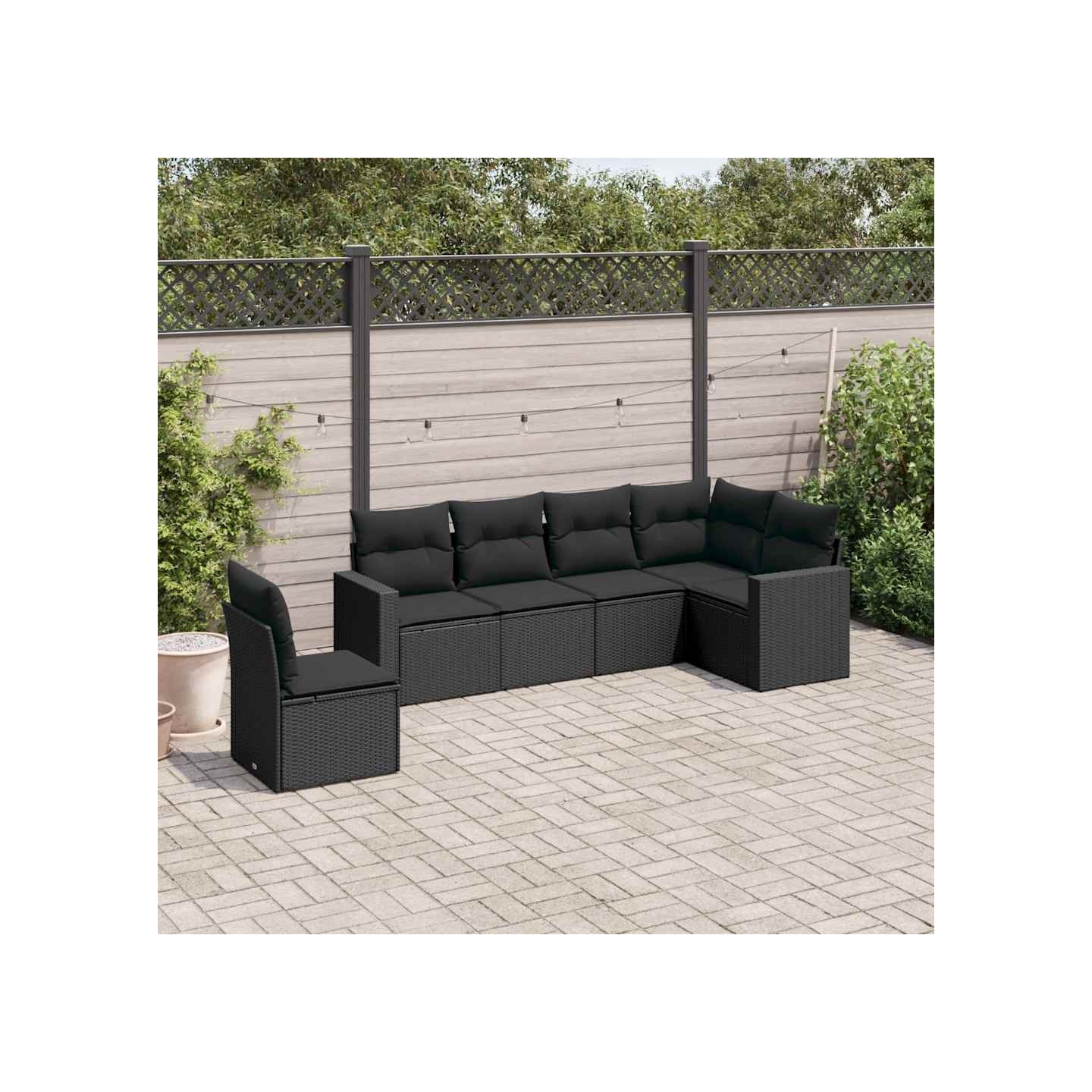 Salon de jardin 6 pcs avec coussins noir résine tressée
