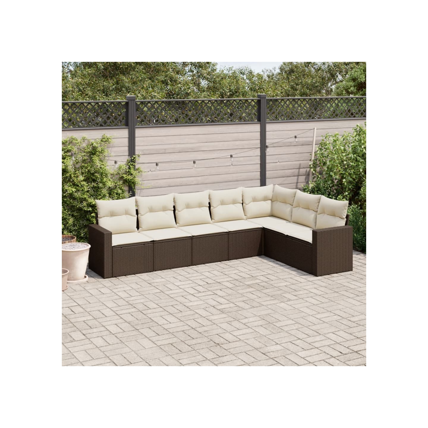 Salon de jardin avec coussins 7 pcs marron résine tressée