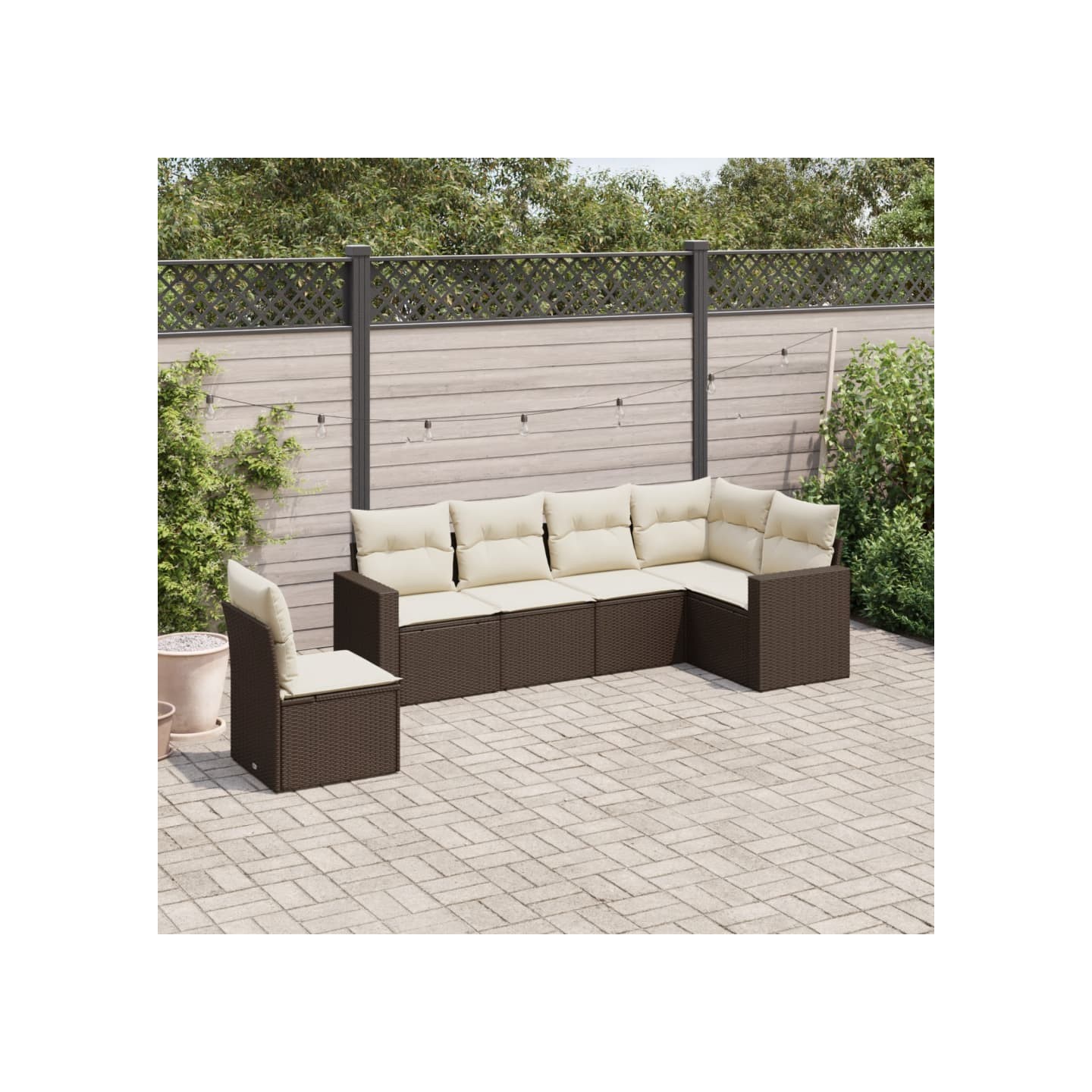Salon de jardin avec coussins 6 pcs marron résine tressée
