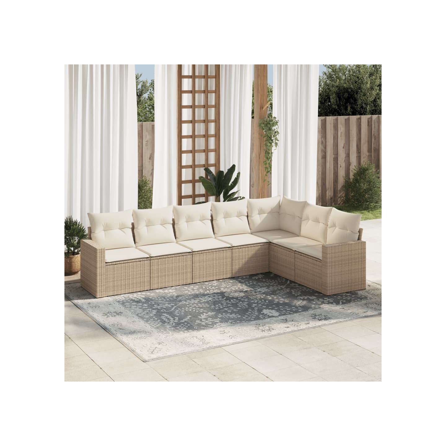 Salon de jardin avec coussins 7 pcs beige résine tressée