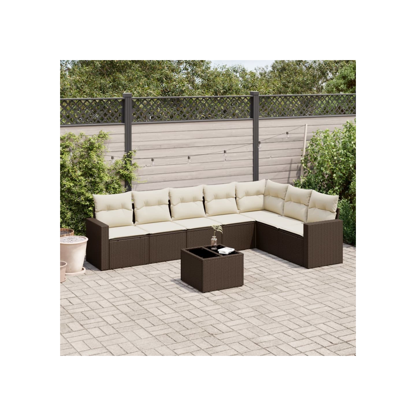 Salon de jardin 8 pcs avec coussins marron résine tressée