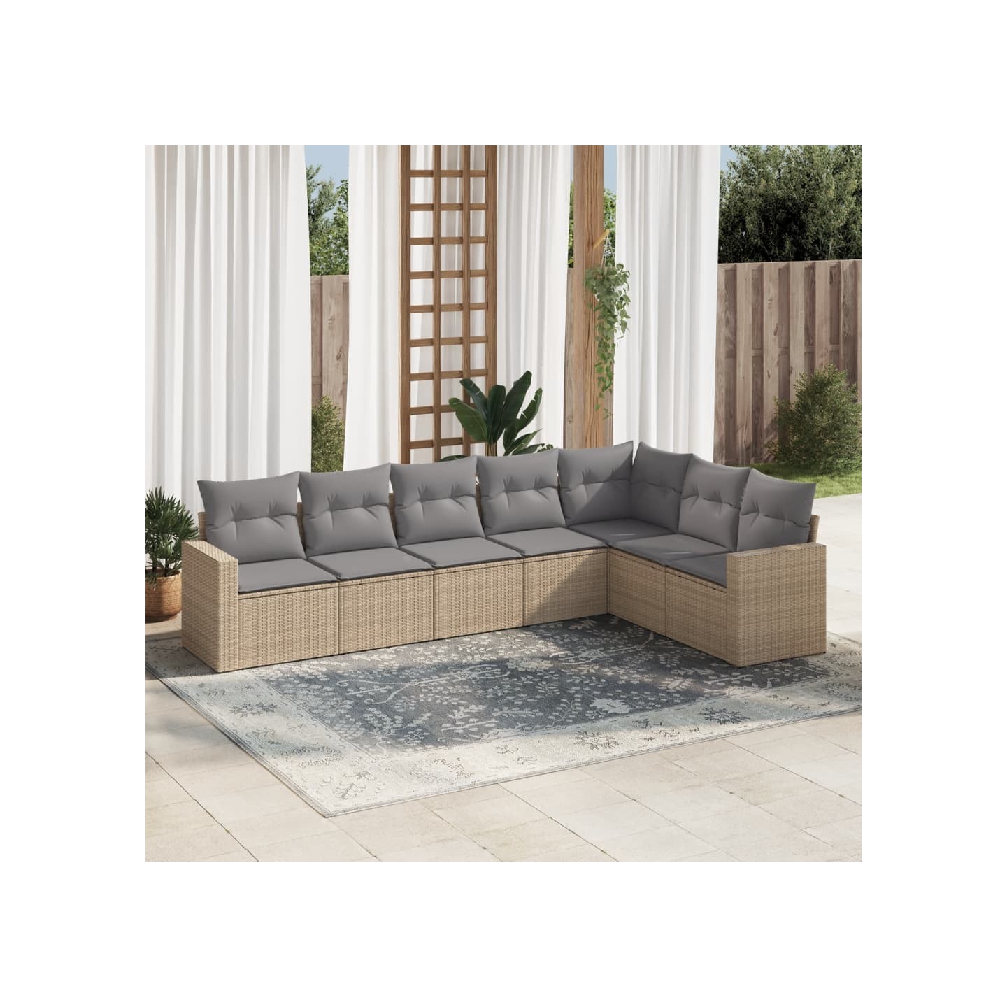 Salon de jardin avec coussins 7 pcs beige résine tressée
