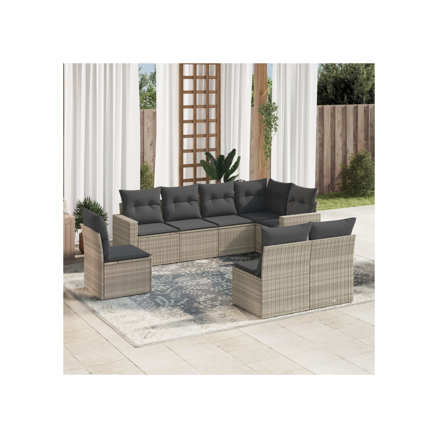 Salon de jardin 8 pcs avec coussins gris clair résine tressée