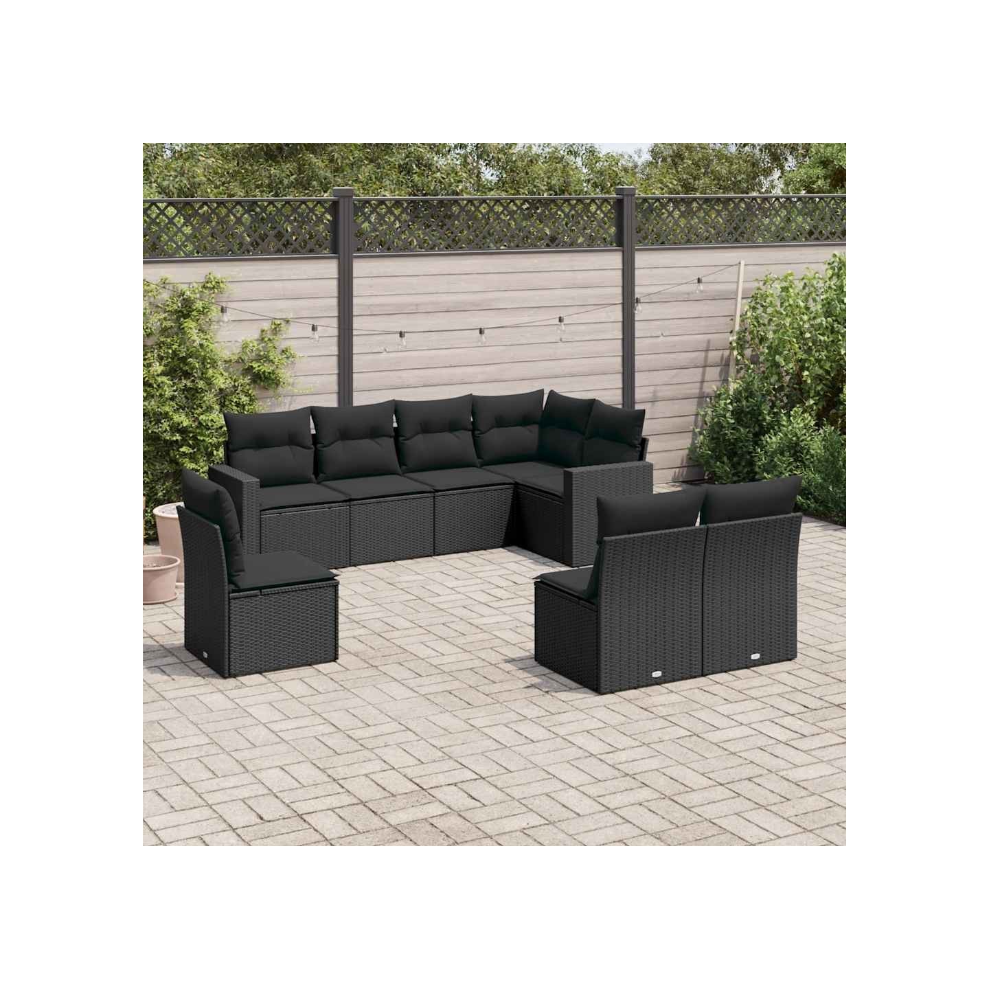 Salon de jardin 8 pcs avec coussins noir résine tressée