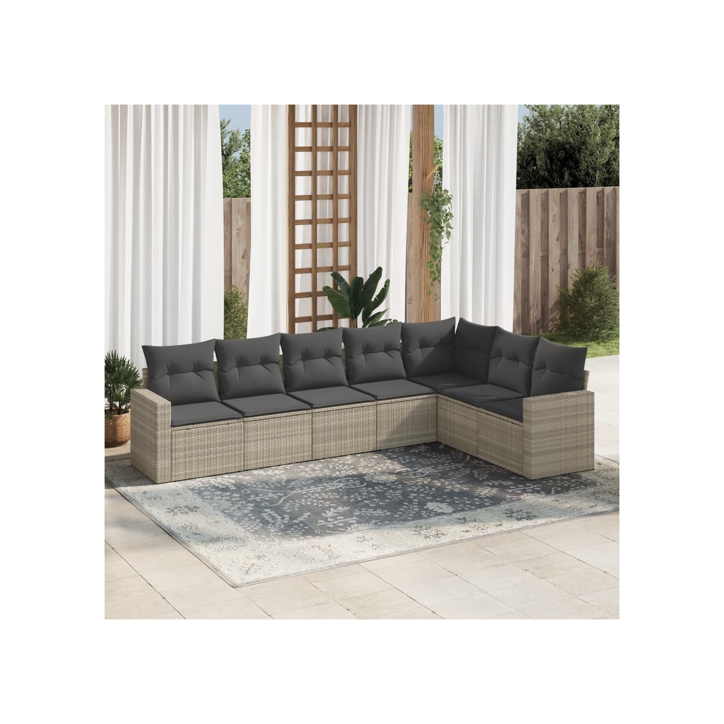 Salon de jardin avec coussins 7 pcs gris clair résine tressée