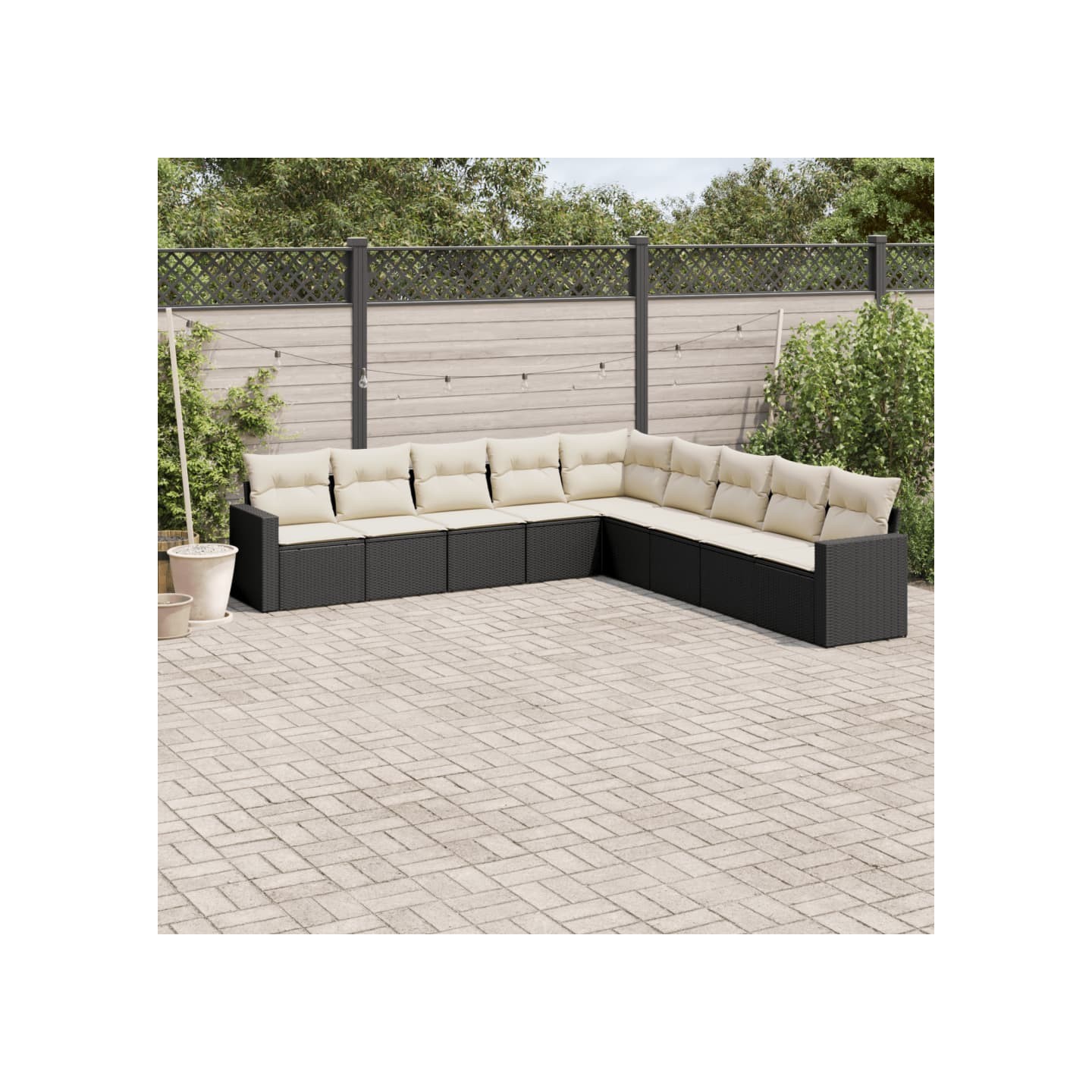 Salon de jardin 9 pcs avec coussins noir résine tressée