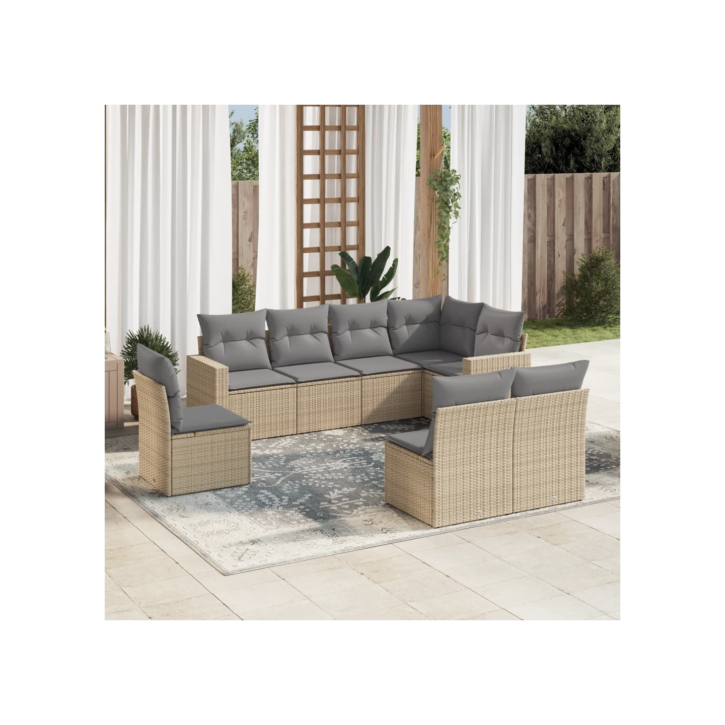 Salon de jardin avec coussins 8 pcs beige résine tressée