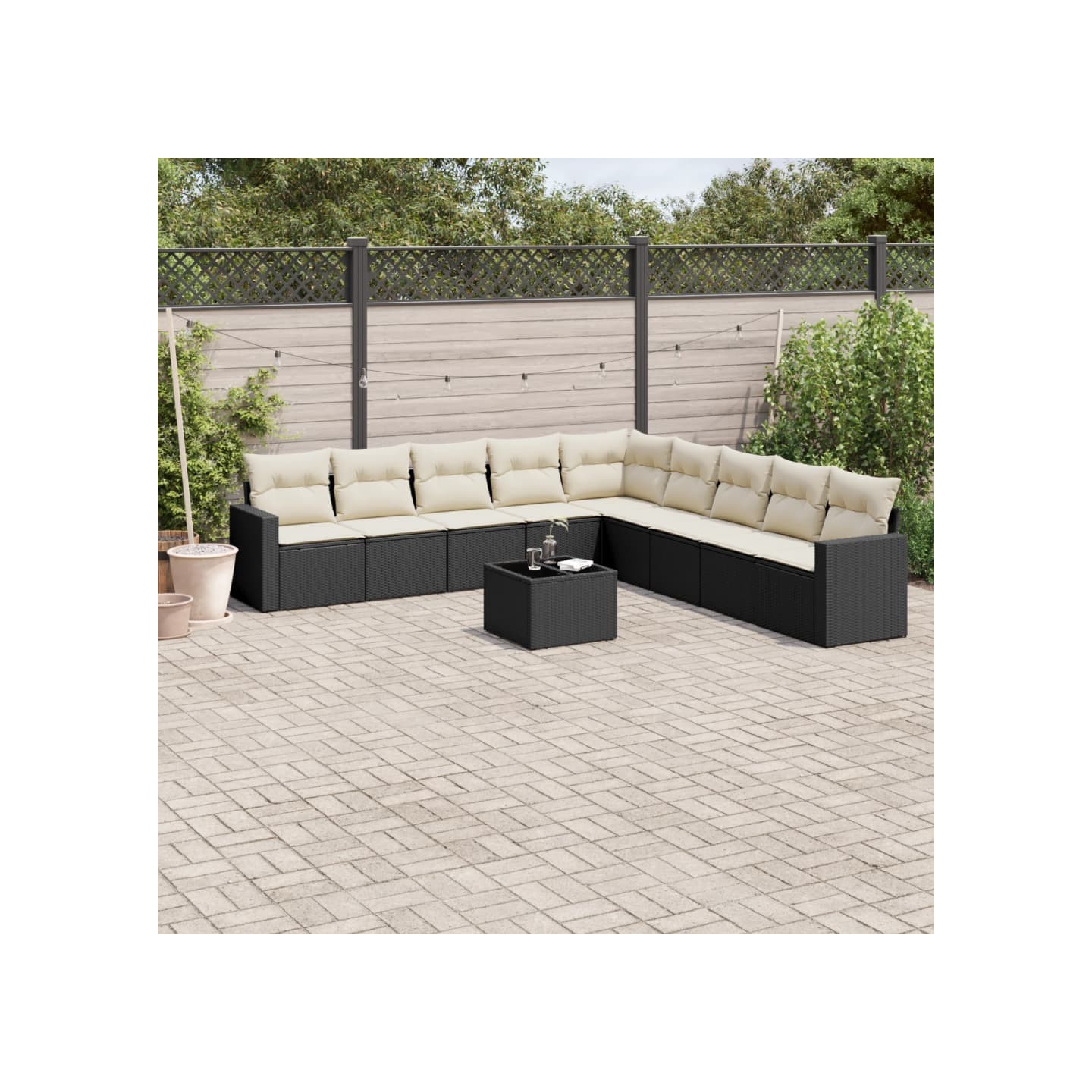 Salon de jardin 10 pcs avec coussins noir résine tressée