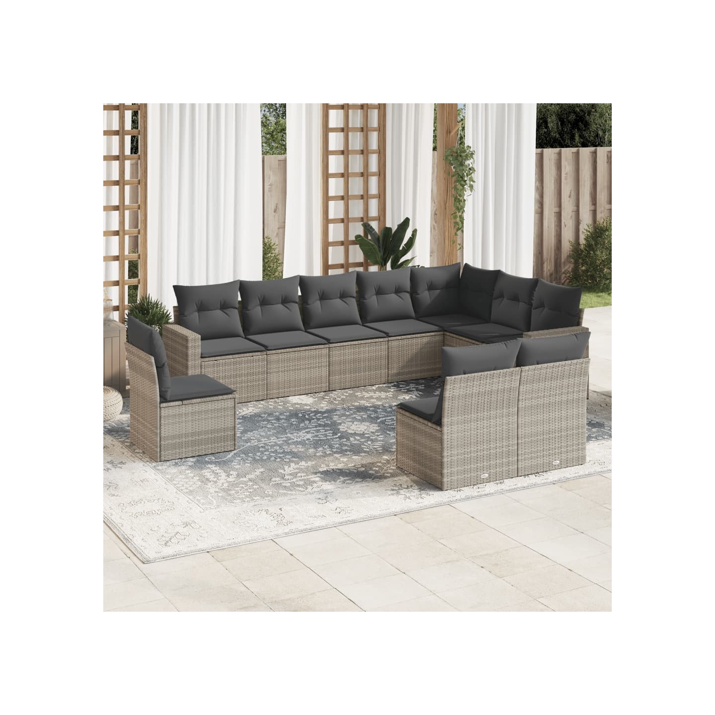 Salon de jardin avec coussins 10 pcs gris clair résine tressée