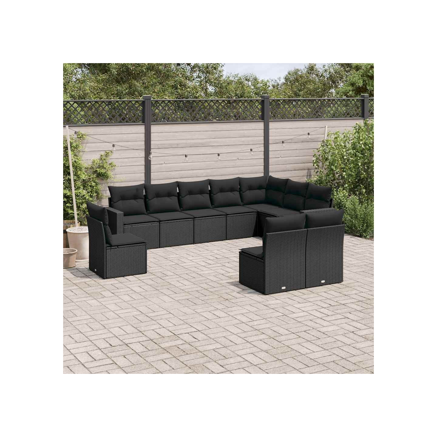 Salon de jardin 10 pcs avec coussins noir résine tressée