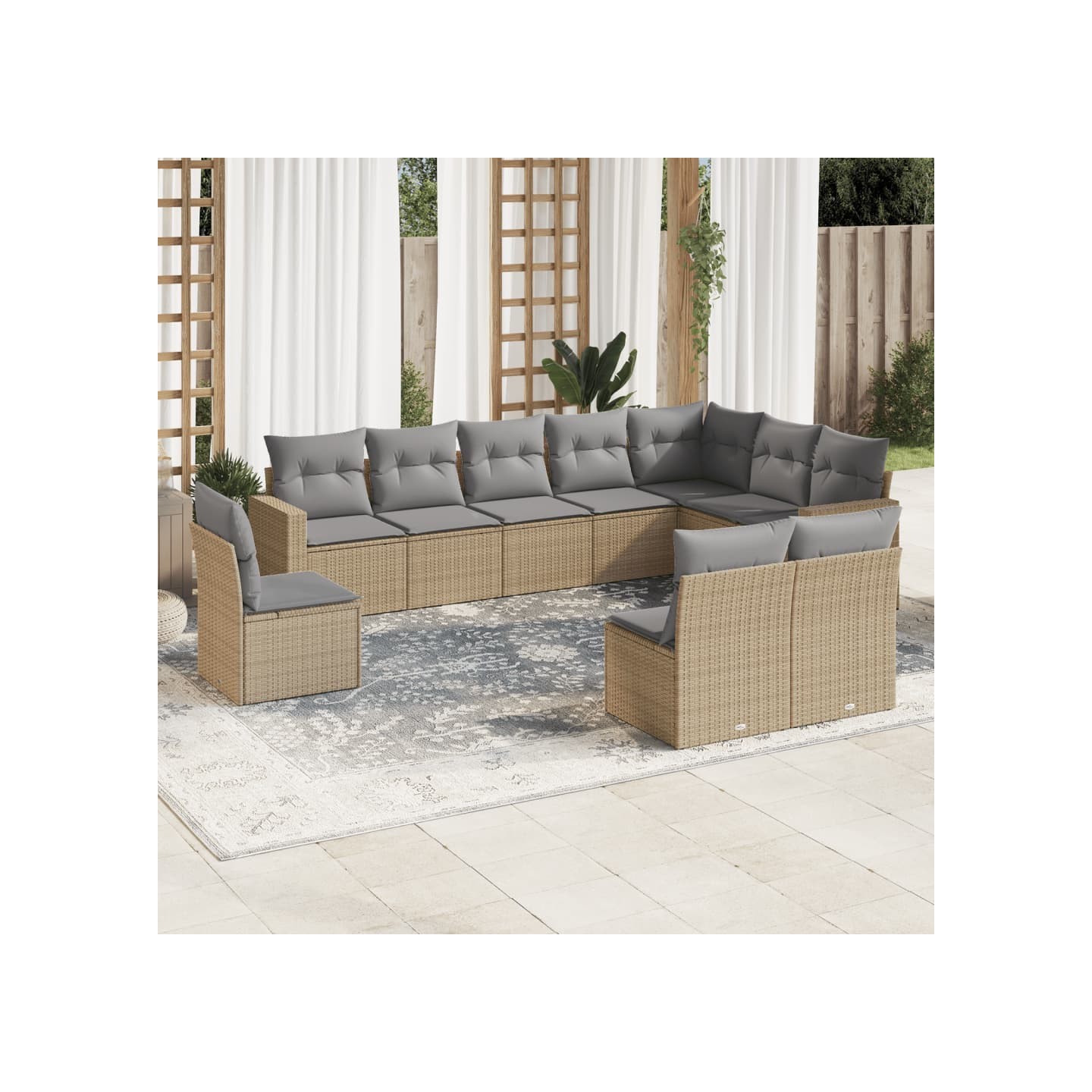 Salon de jardin avec coussins 10 pcs beige résine tressée