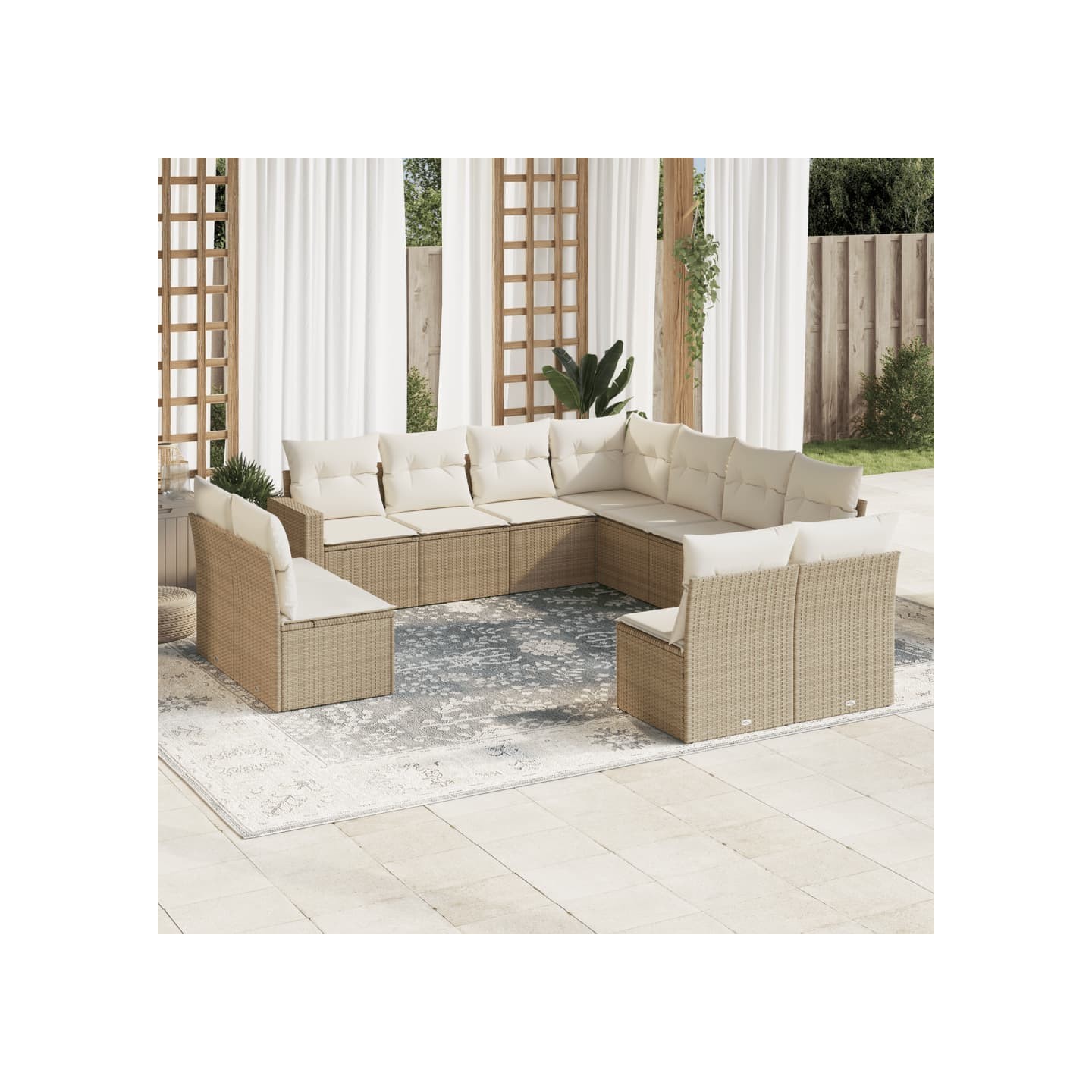 Salon de jardin 11 pcs avec coussins beige résine tressée