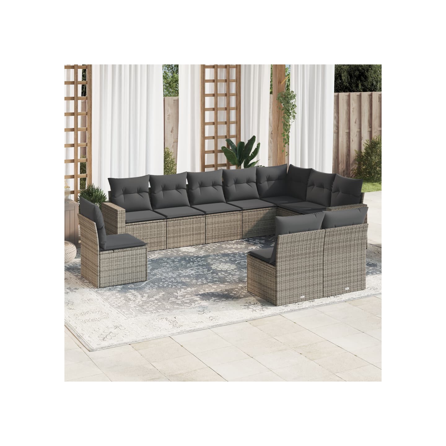 Salon de jardin avec coussins 10 pcs gris résine tressée