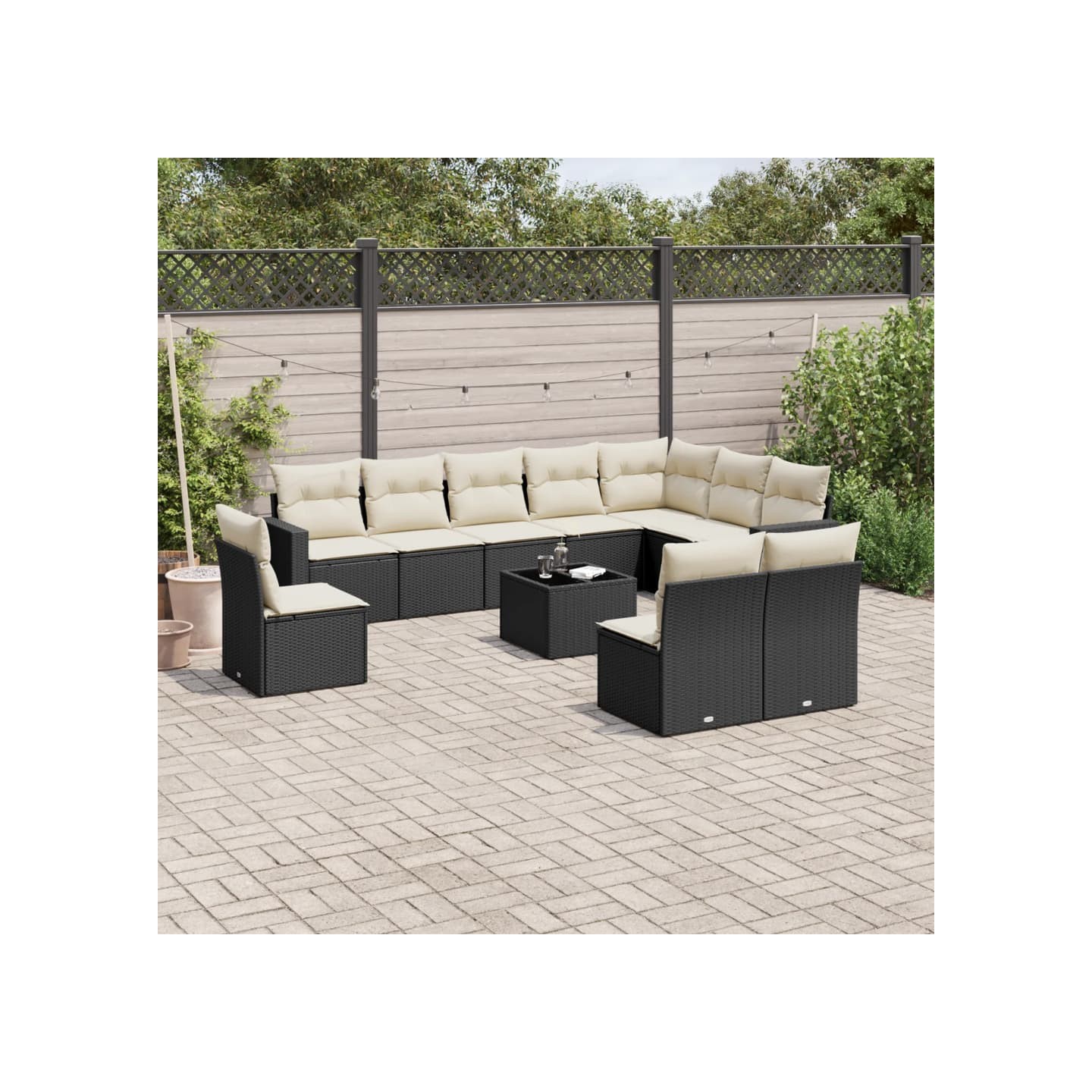 Salon de jardin 11 pcs avec coussins noir résine tressée