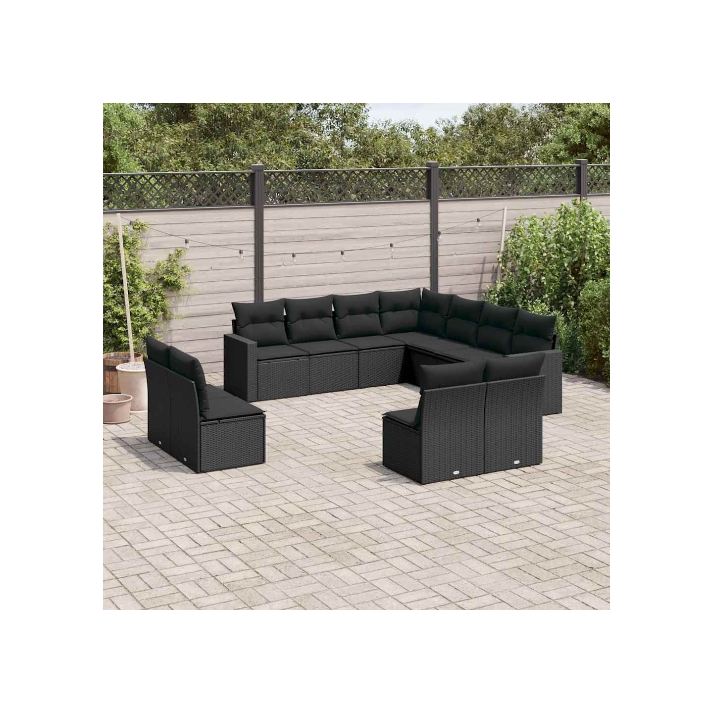 Salon de jardin 11 pcs avec coussins noir résine tressée