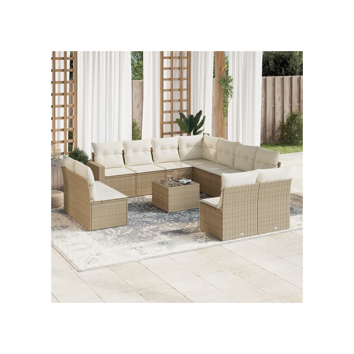 Salon de jardin avec coussins 12 pcs beige résine tressée