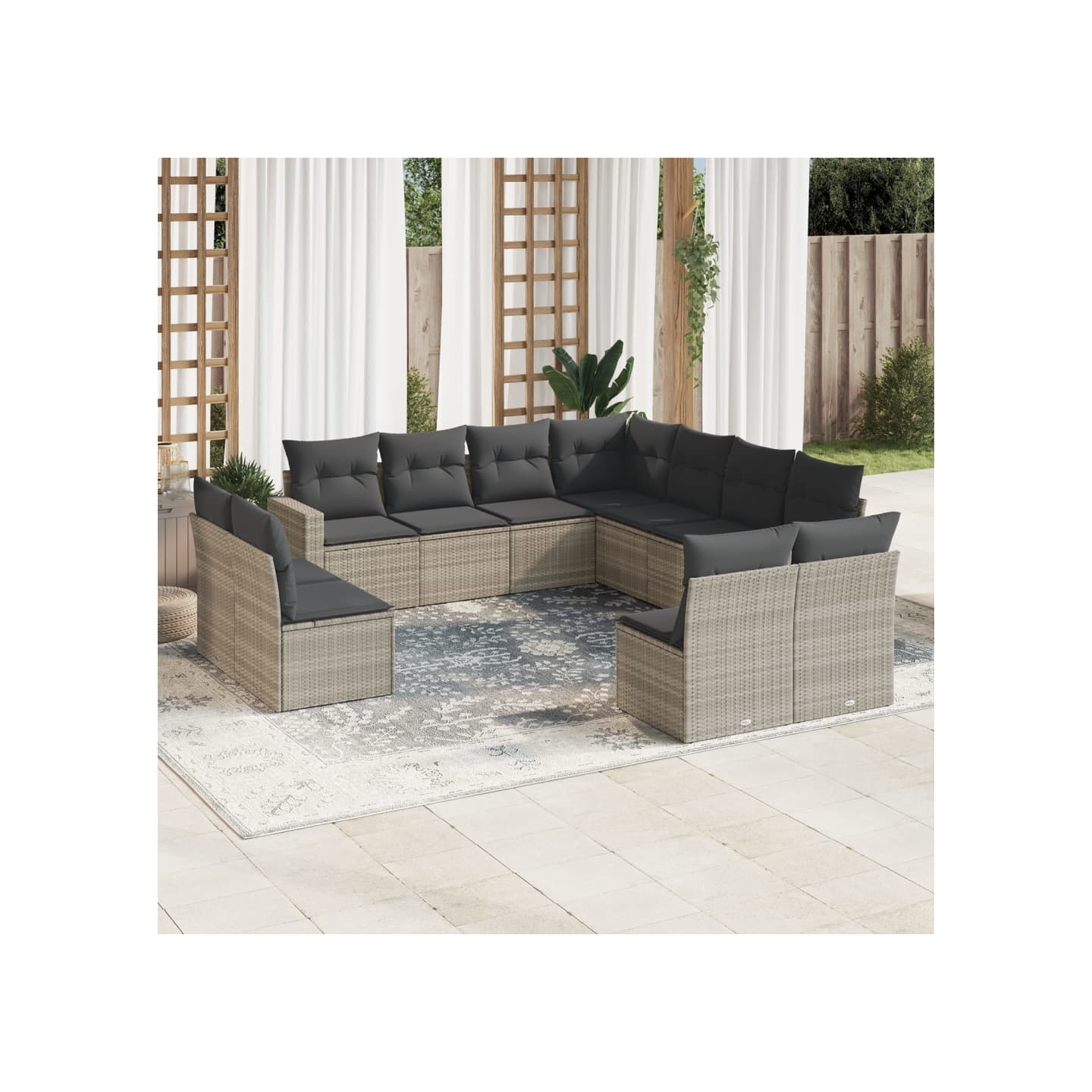 Salon de jardin 11 pcs avec coussins gris clair résine tressée