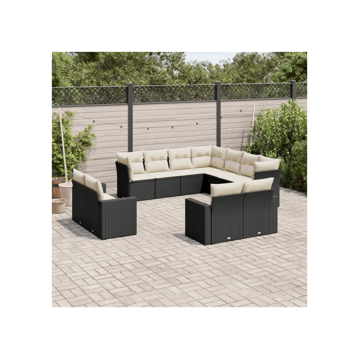 Salon de jardin 11 pcs avec coussins noir résine tressée
