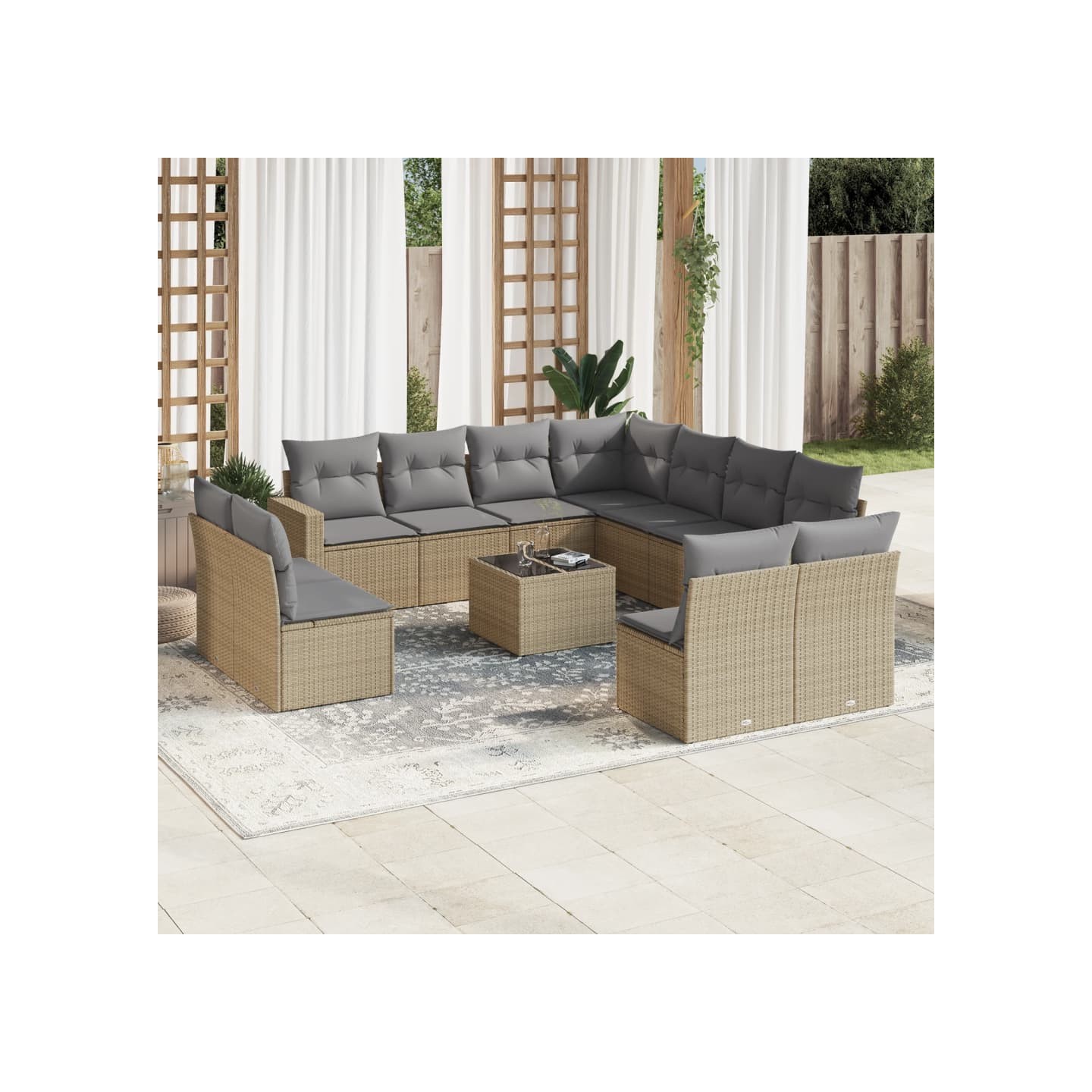 Salon de jardin avec coussins 12 pcs beige résine tressée