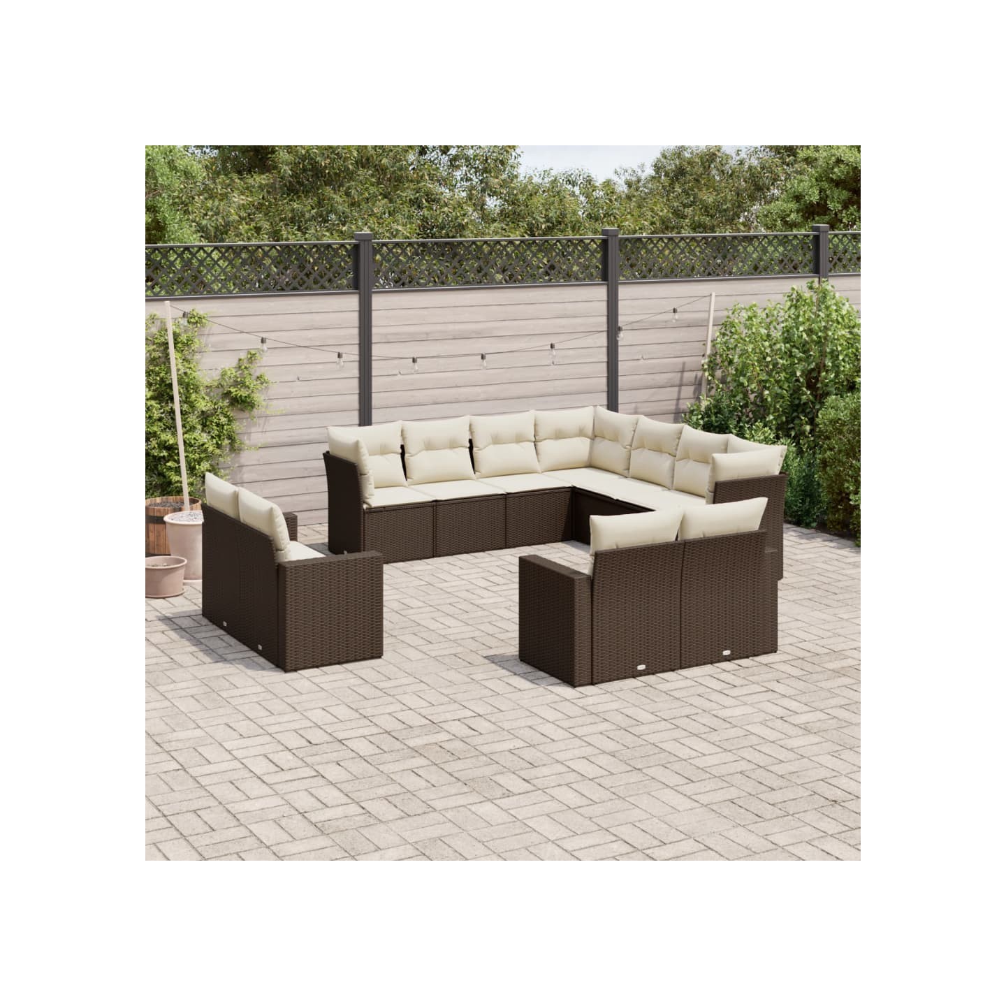 Salon de jardin et coussins 11 pcs marron résine tressée