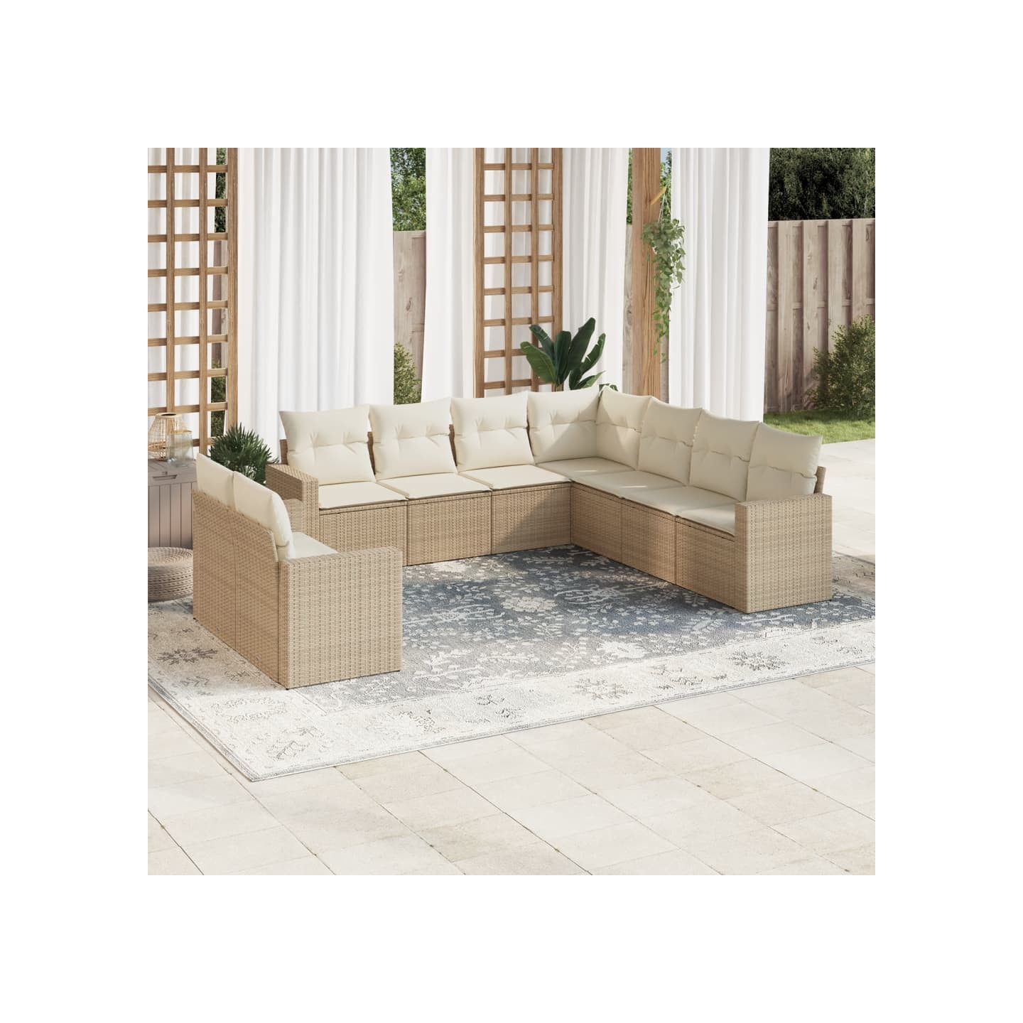 Salon de jardin avec coussins 9 pcs beige résine tressée