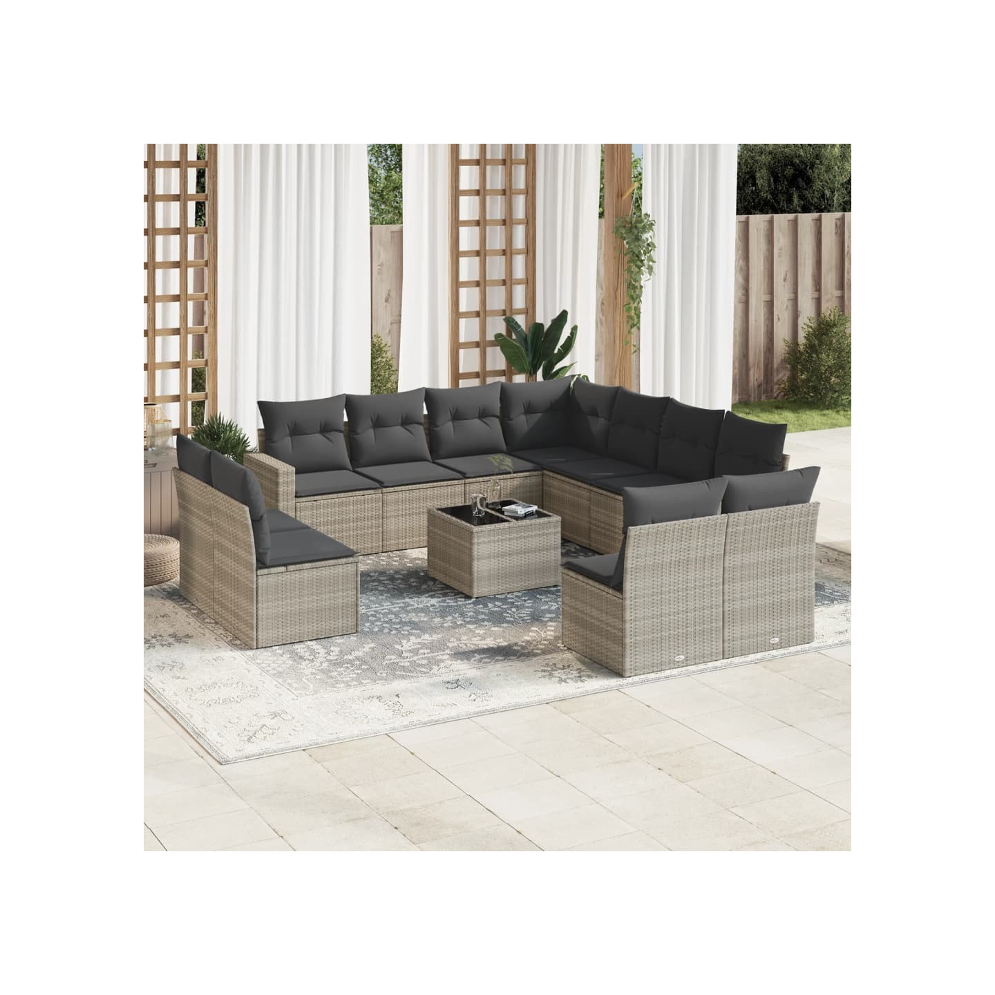 Salon de jardin avec coussins 12 pcs gris clair résine tressée