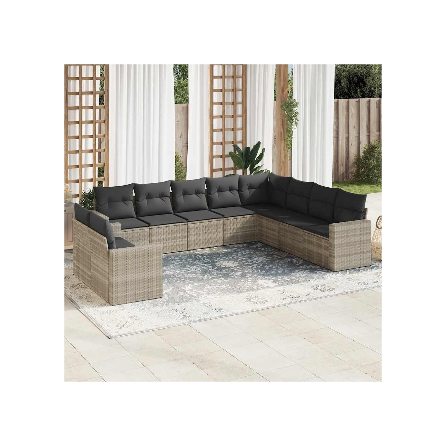 Salon de jardin avec coussins 10 pcs gris clair résine tressée