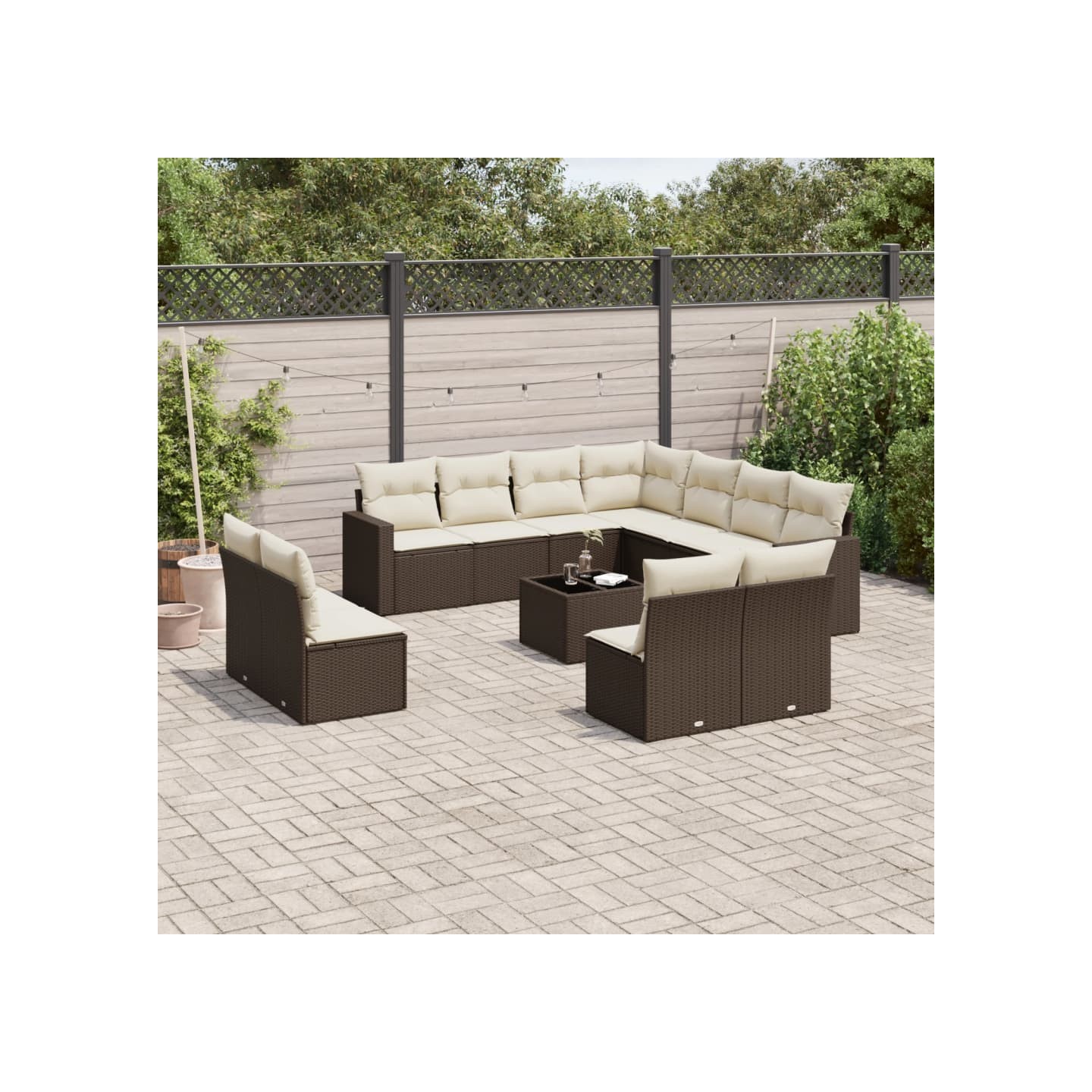 Salon de jardin avec coussins 12 pcs marron résine tressée