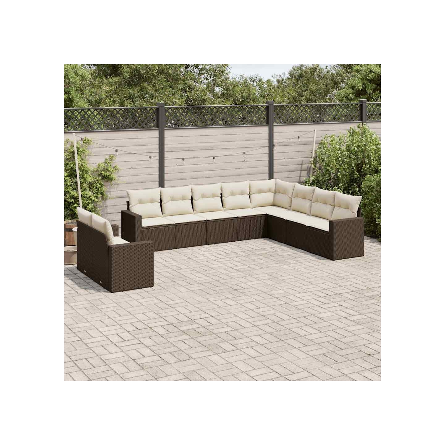Salon de jardin 10 pcs avec coussins marron résine tressée