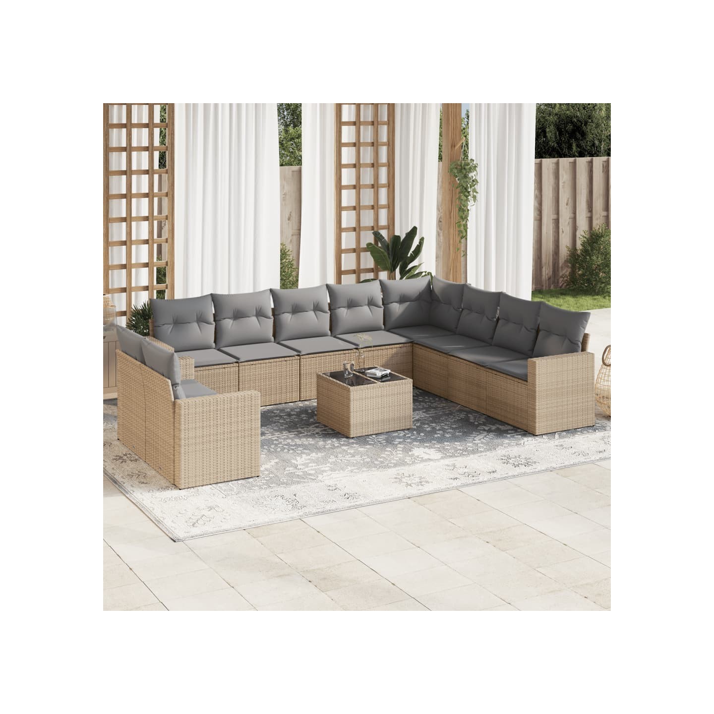 Salon de jardin 11 pcs avec coussins beige résine tressée