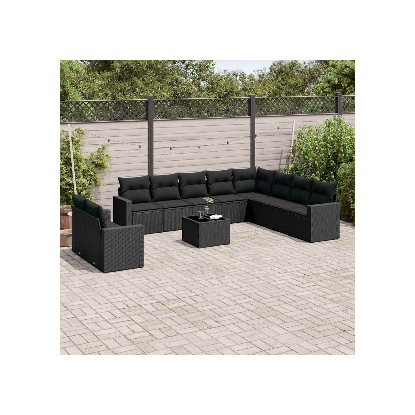 Salon de jardin 11 pcs avec coussins noir résine tressée
