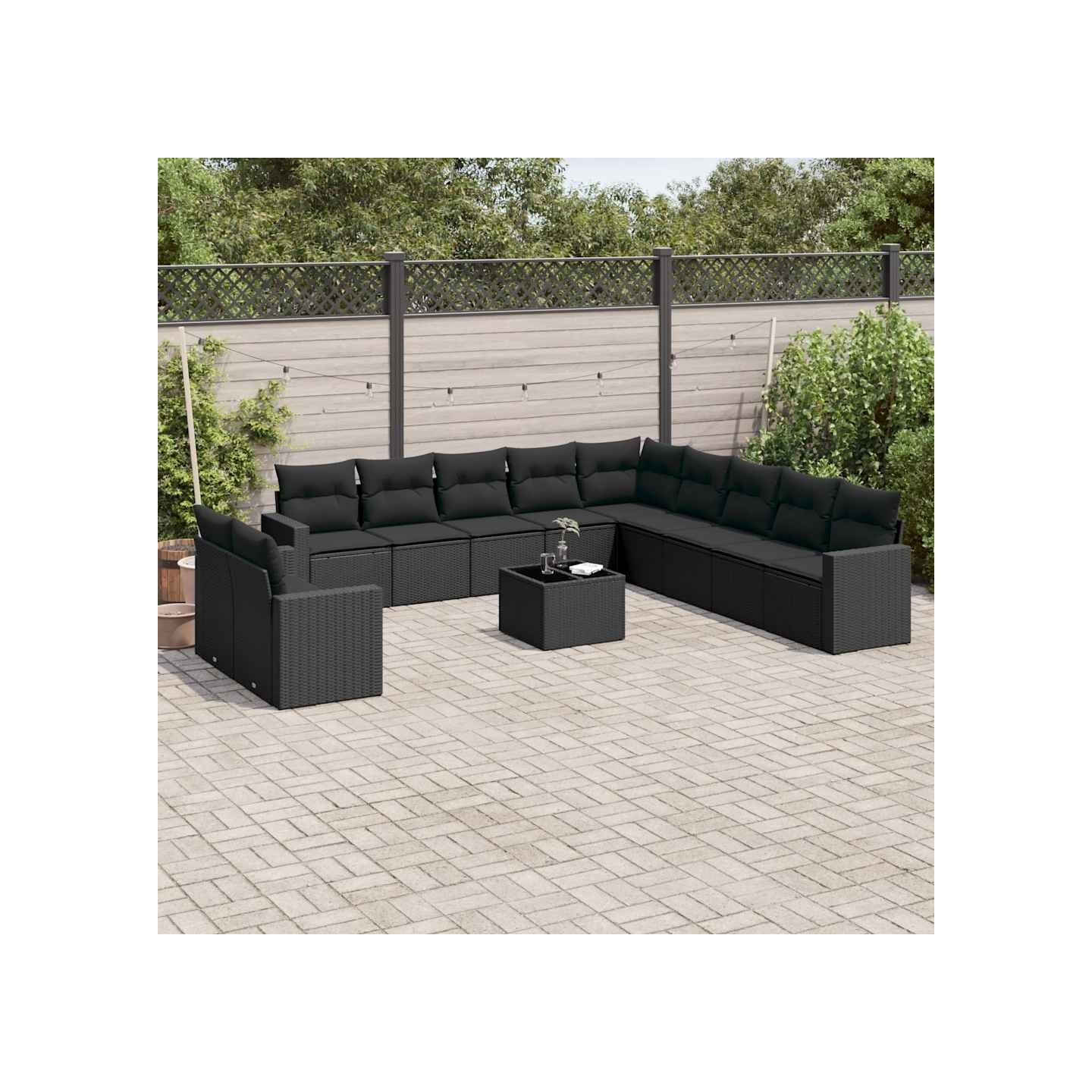 Salon de jardin 12 pcs avec coussins noir résine tressée