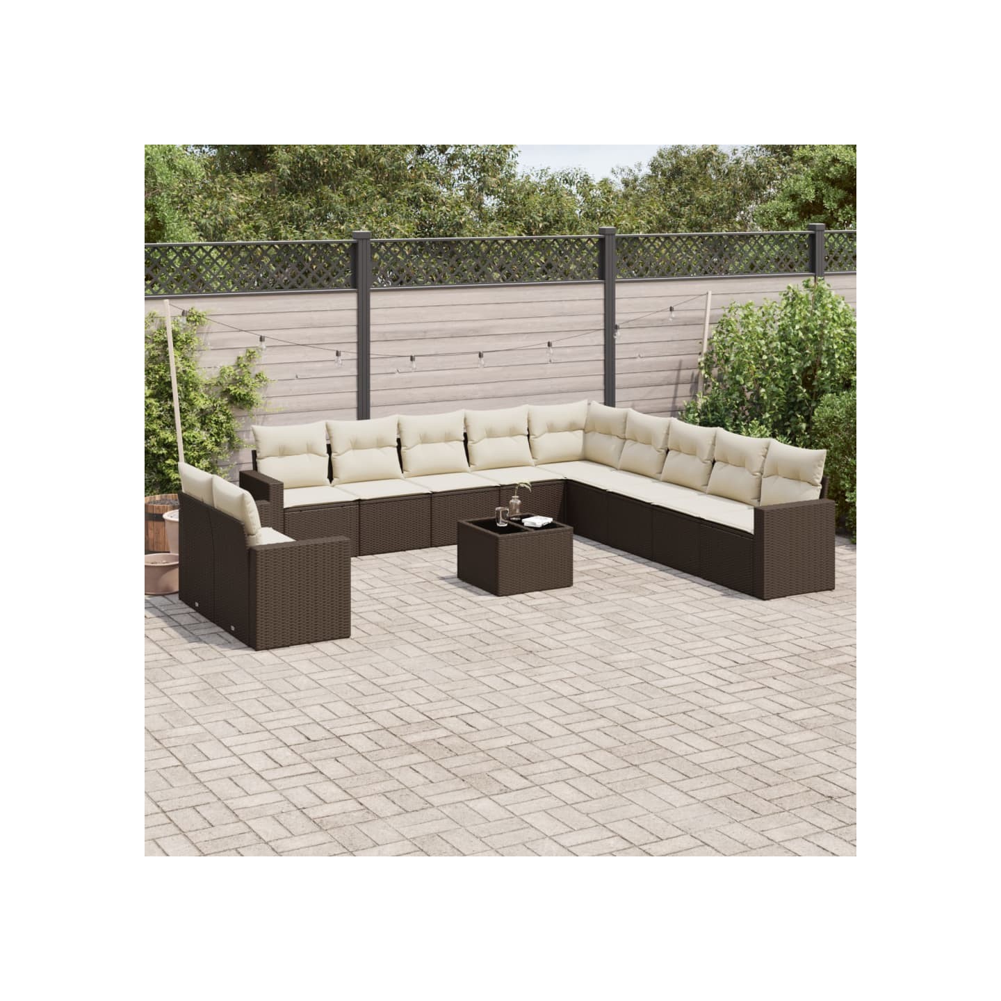 Salon de jardin avec coussins 12 pcs marron résine tressée