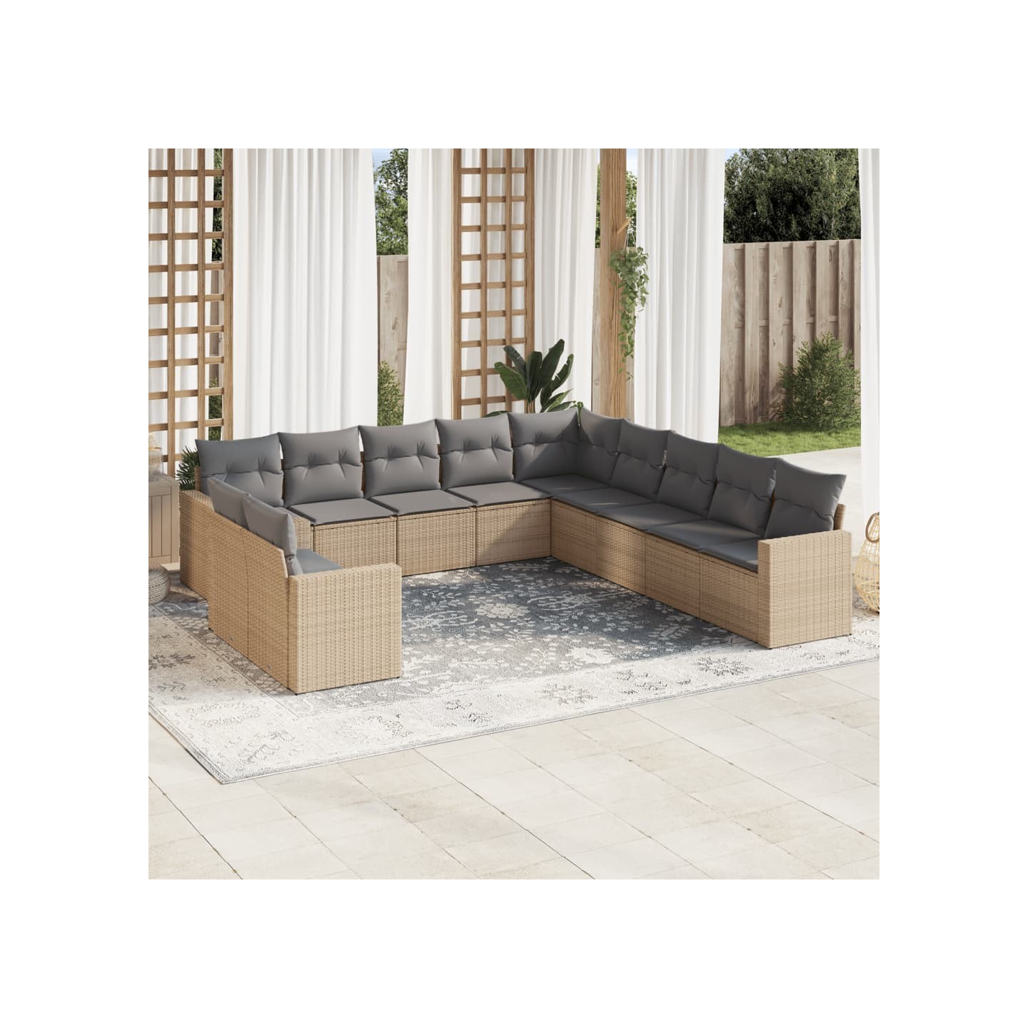 Salon de jardin 11 pcs avec coussins beige résine tressée