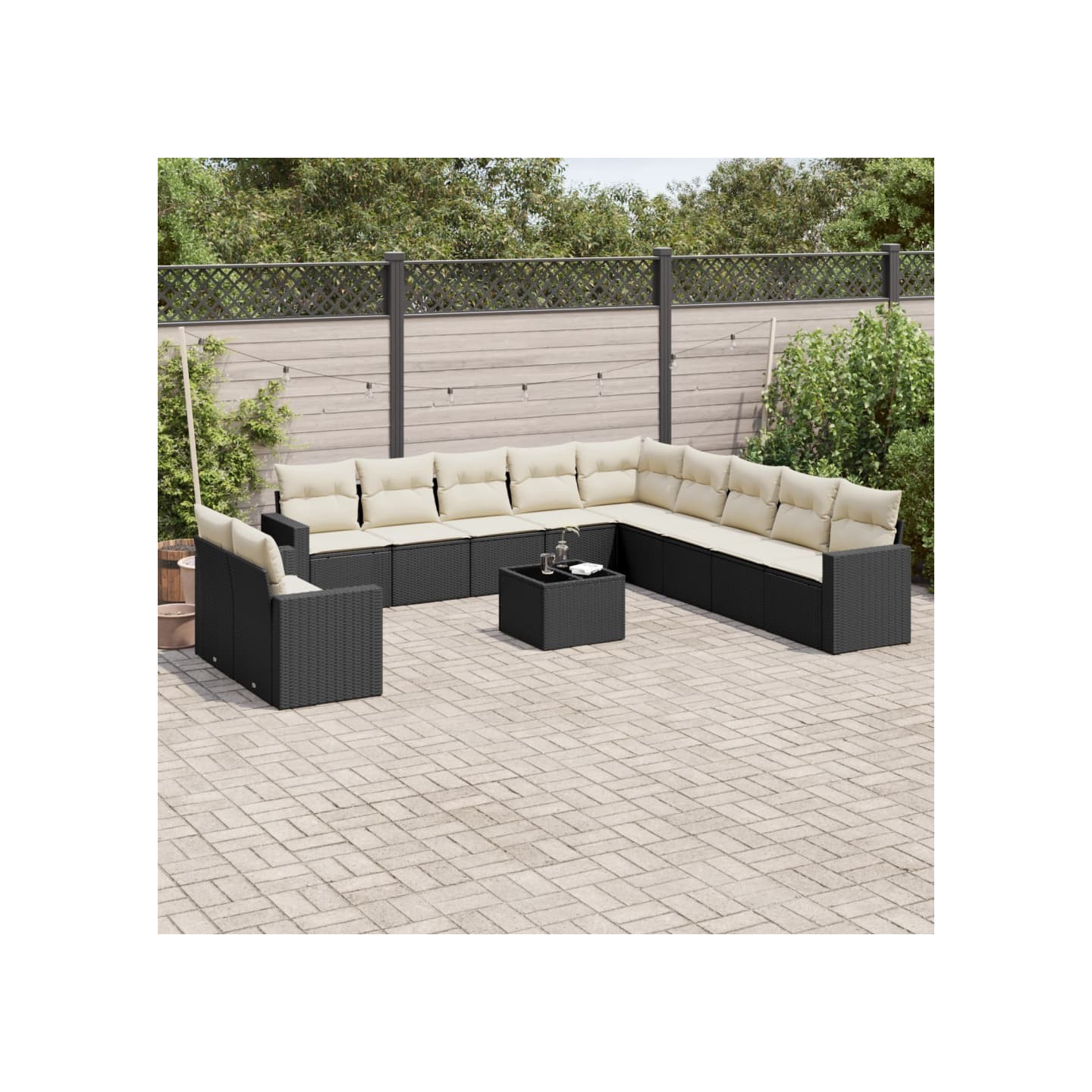 Salon de jardin 12 pcs avec coussins noir résine tressée