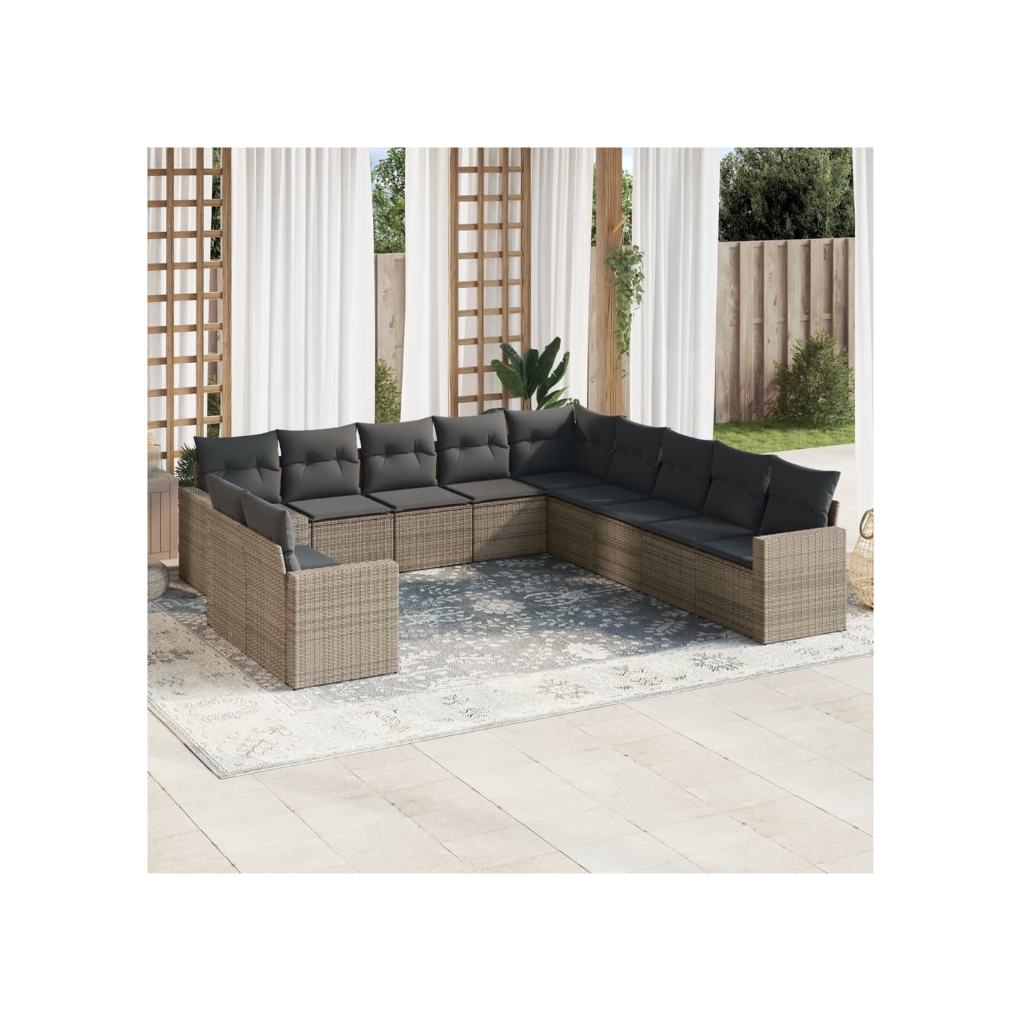 Salon de jardin 11 pcs avec coussins gris résine tressée