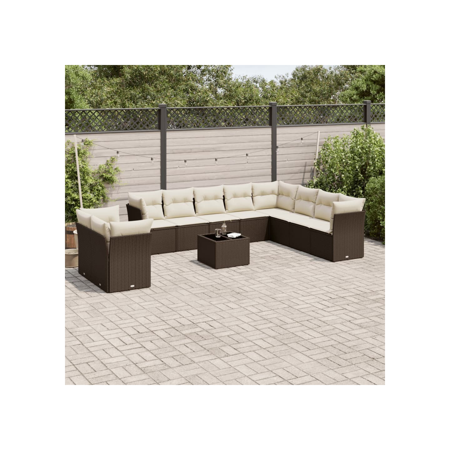 Salon de jardin et coussins 11 pcs marron résine tressée