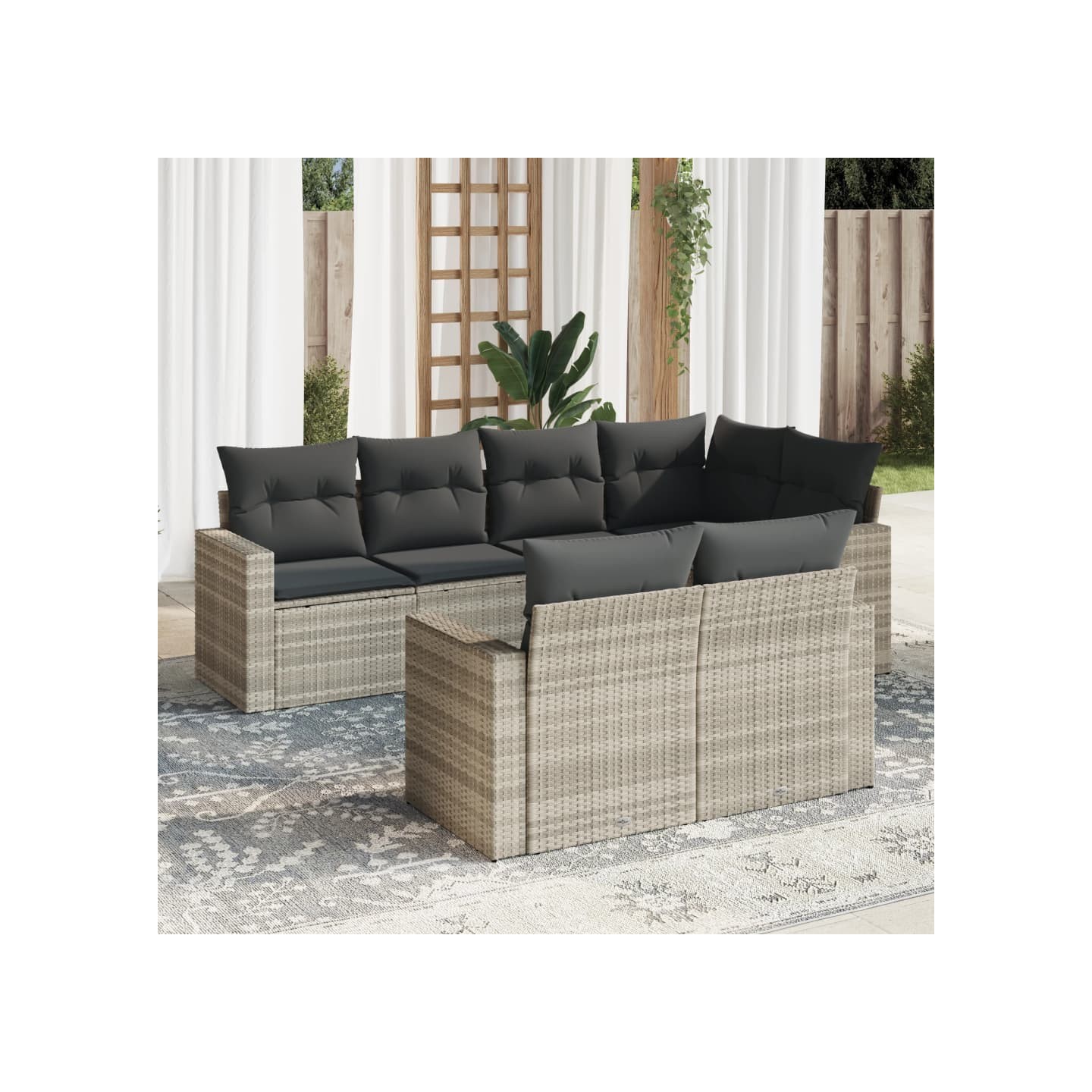 Salon de jardin avec coussins 7 pcs gris clair résine tressée
