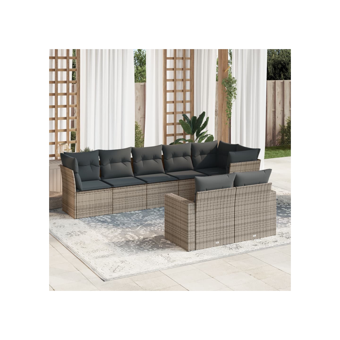 Salon de jardin 8 pcs avec coussins gris résine tressée
