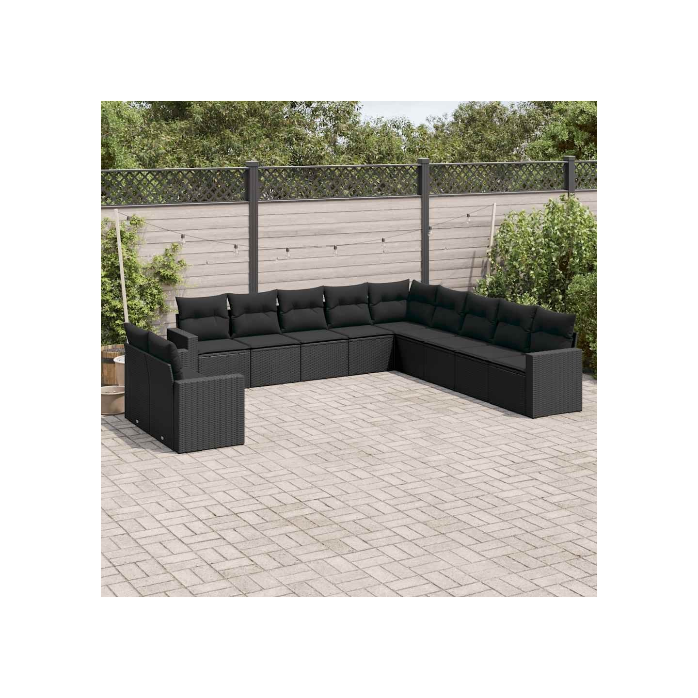 Salon de jardin 11 pcs avec coussins noir résine tressée
