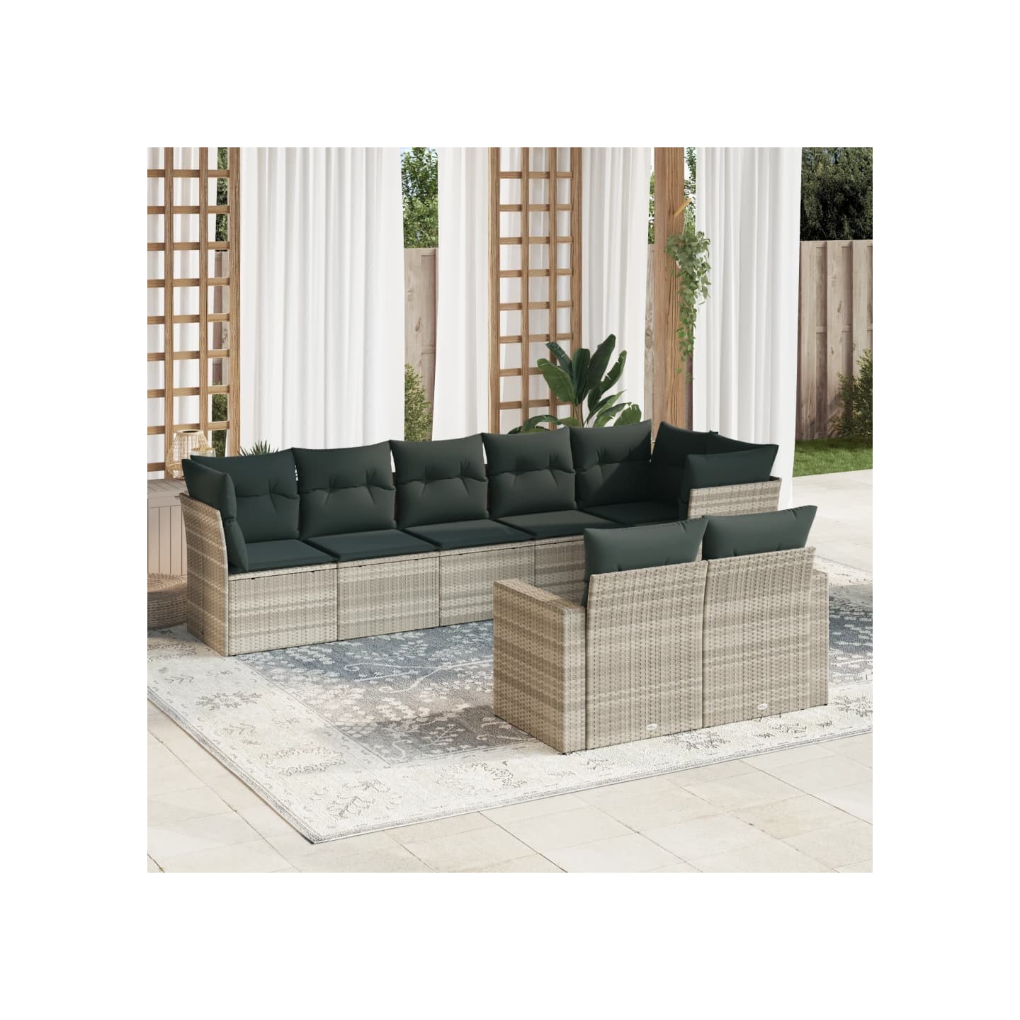 Salon de jardin 8 pcs avec coussins gris clair résine tressée