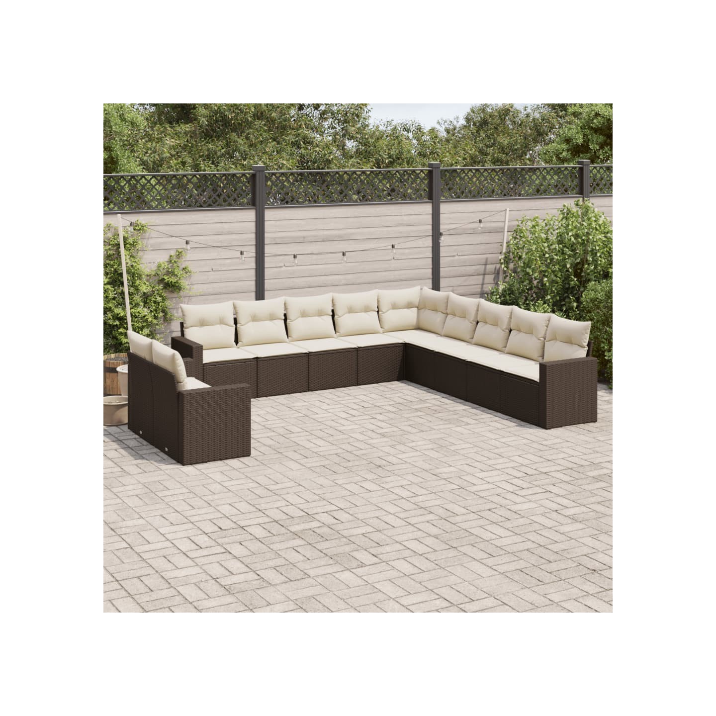 Salon de jardin et coussins 11 pcs marron résine tressée