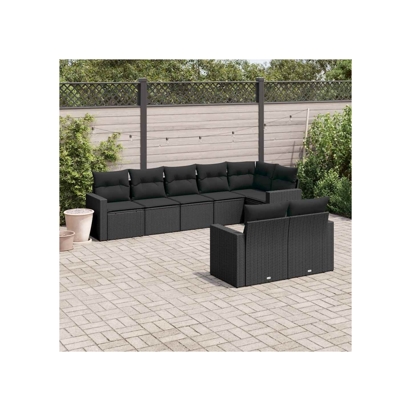 Salon de jardin 8 pcs avec coussins noir résine tressée