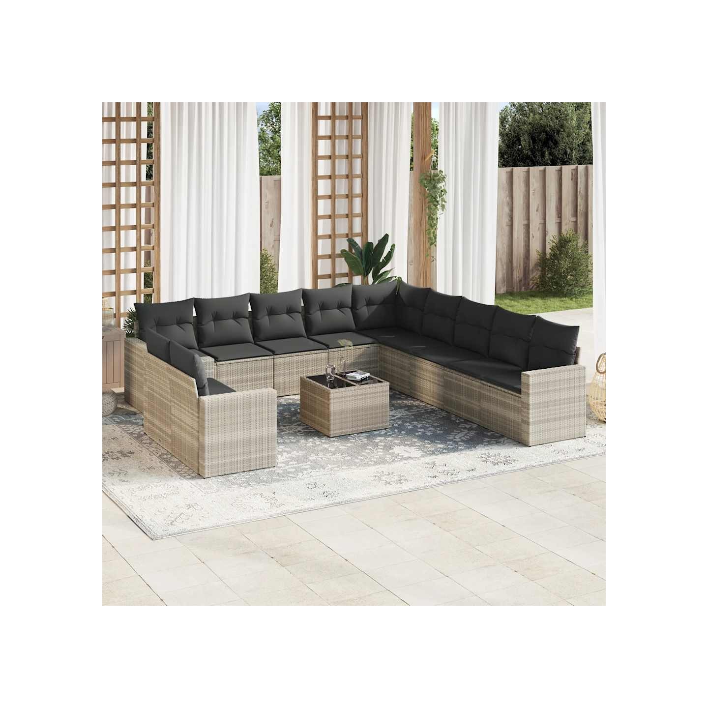 Salon de jardin avec coussins 12 pcs gris clair résine tressée