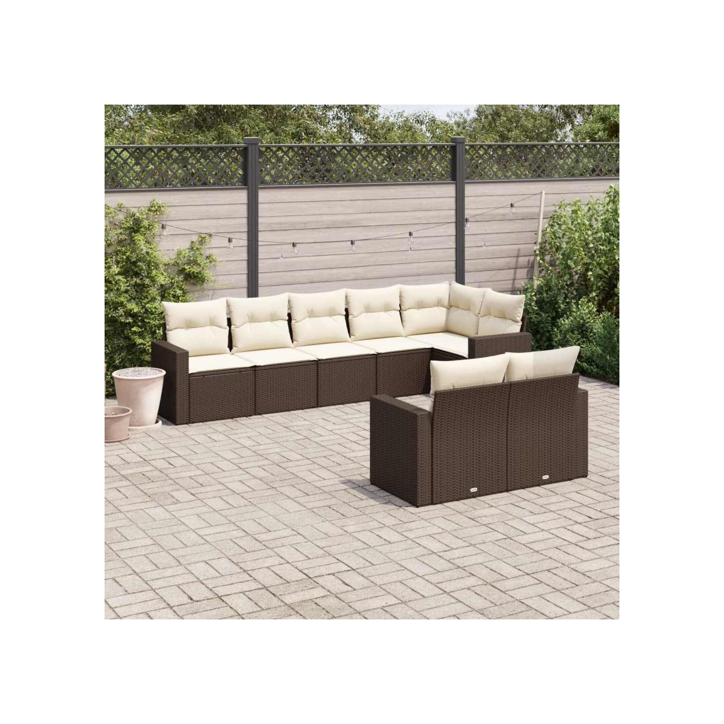 Salon de jardin 8 pcs avec coussins marron résine tressée