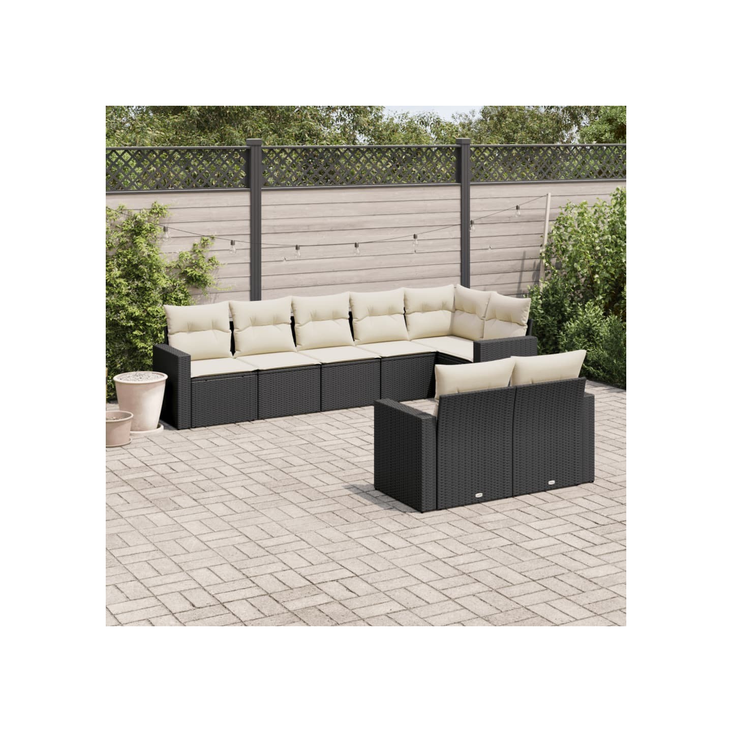 Salon de jardin 8 pcs avec coussins noir résine tressée