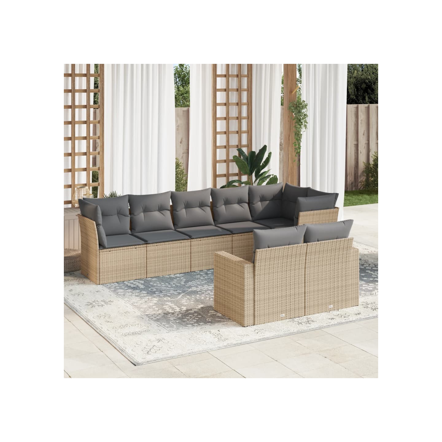 Salon de jardin avec coussins 8 pcs beige résine tressée