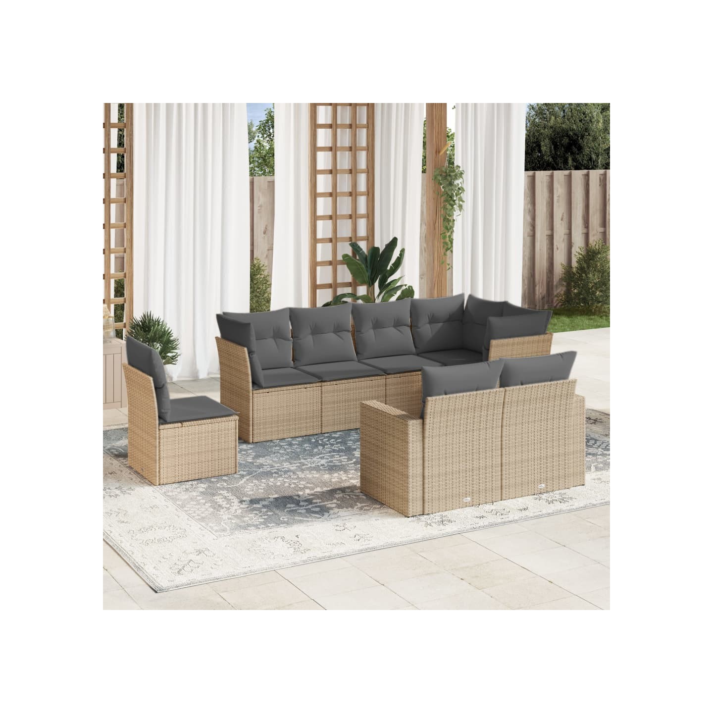 Salon de jardin avec coussins 8 pcs beige résine tressée