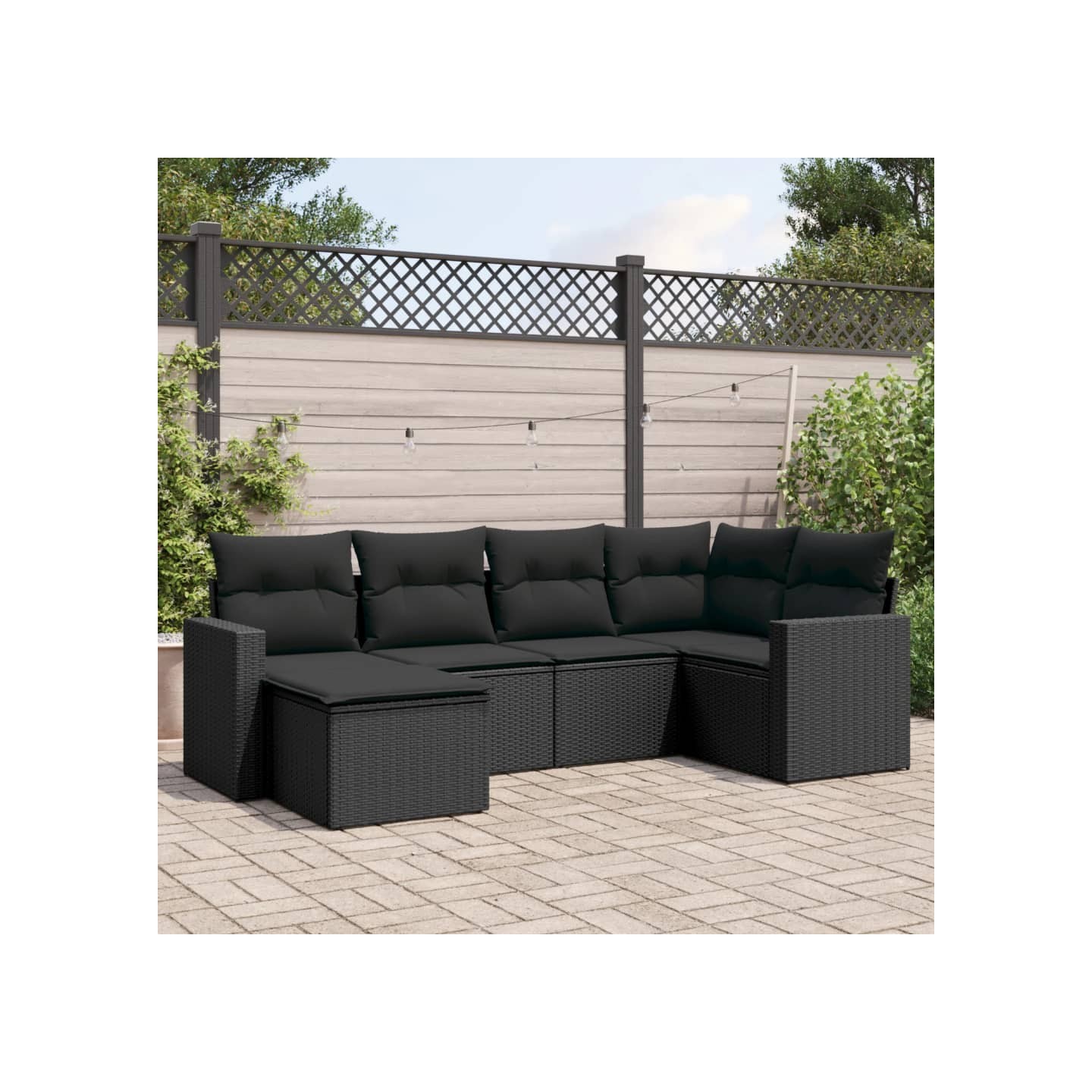Salon de jardin 6 pcs avec coussins noir résine tressée