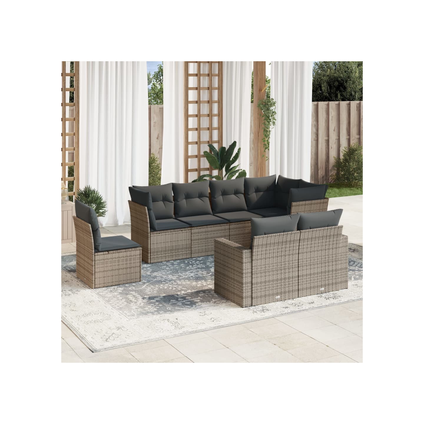 Salon de jardin 8 pcs avec coussins gris résine tressée